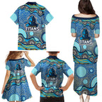 Gold Coast Titans Family Matching Puletasi and Hawaiian Shirt Aboriginal Dot Pattern - Rugby Mascot Heritage Pride
