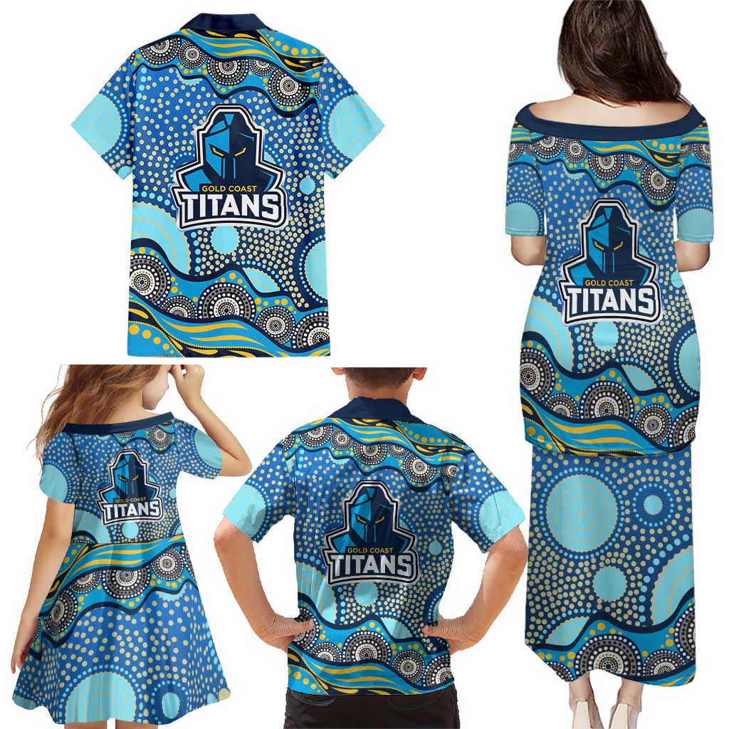 Gold Coast Titans Family Matching Puletasi and Hawaiian Shirt Aboriginal Dot Pattern - Rugby Mascot Heritage Pride