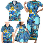 Gold Coast Titans Family Matching Short Sleeve Bodycon Dress and Hawaiian Shirt Aboriginal Dot Pattern - Rugby Mascot Heritage Pride