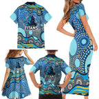 Gold Coast Titans Family Matching Short Sleeve Bodycon Dress and Hawaiian Shirt Aboriginal Dot Pattern - Rugby Mascot Heritage Pride
