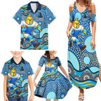Gold Coast Titans Family Matching Summer Maxi Dress and Hawaiian Shirt Aboriginal Dot Pattern - Rugby Mascot Heritage Pride