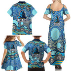 Gold Coast Titans Family Matching Summer Maxi Dress and Hawaiian Shirt Aboriginal Dot Pattern - Rugby Mascot Heritage Pride