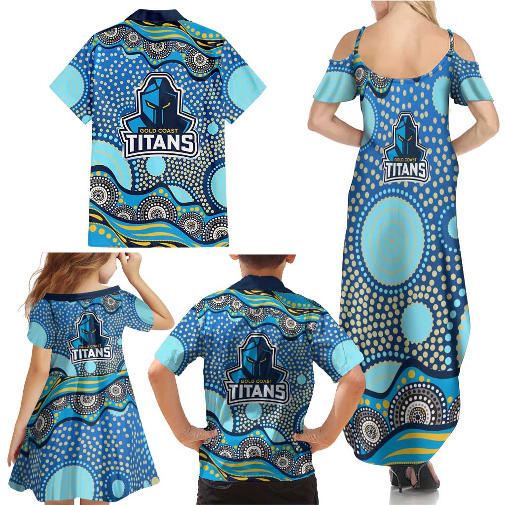 Gold Coast Titans Family Matching Summer Maxi Dress and Hawaiian Shirt Aboriginal Dot Pattern - Rugby Mascot Heritage Pride