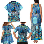 Gold Coast Titans Family Matching Tank Maxi Dress and Hawaiian Shirt Aboriginal Dot Pattern - Rugby Mascot Heritage Pride