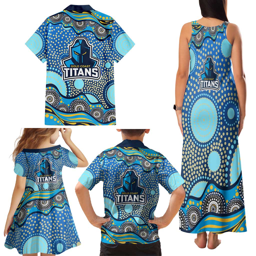 Gold Coast Titans Family Matching Tank Maxi Dress and Hawaiian Shirt Aboriginal Dot Pattern - Rugby Mascot Heritage Pride