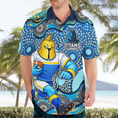 Gold Coast Titans Hawaiian Shirt Aboriginal Dot Pattern - Rugby Mascot Heritage Pride