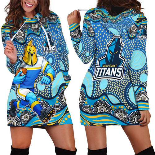 Gold Coast Titans Hoodie Dress Aboriginal Dot Pattern - Rugby Mascot Heritage Pride