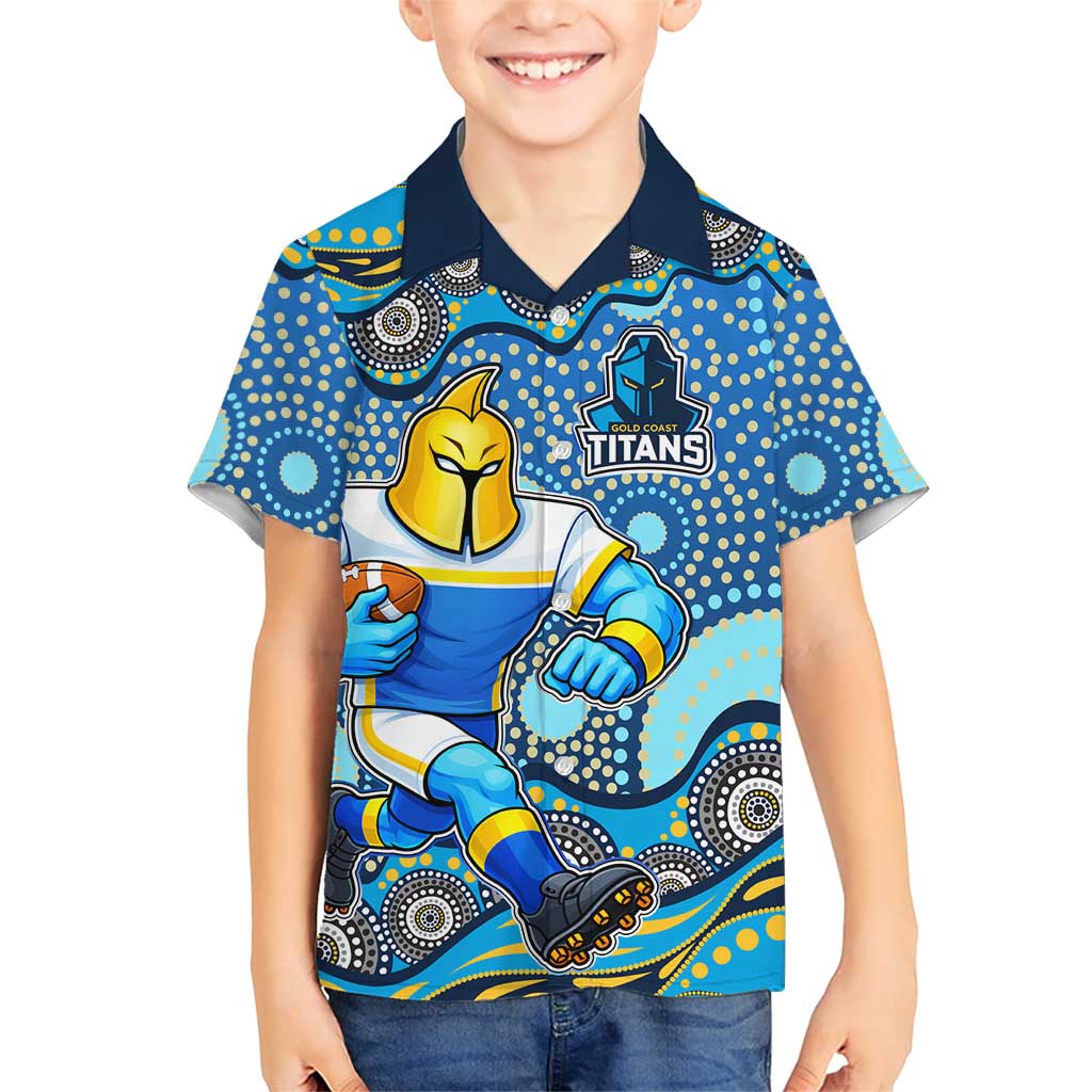 Gold Coast Titans Kid Hawaiian Shirt Aboriginal Dot Pattern - Rugby Mascot Heritage Pride