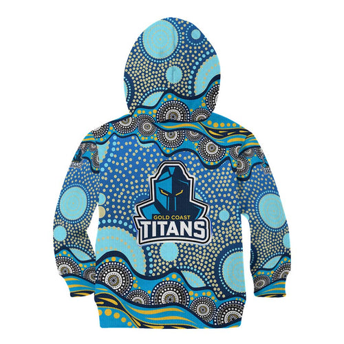 Gold Coast Titans Kid Hoodie Aboriginal Dot Pattern - Rugby Mascot Heritage Pride