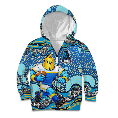 Gold Coast Titans Kid Hoodie Aboriginal Dot Pattern - Rugby Mascot Heritage Pride