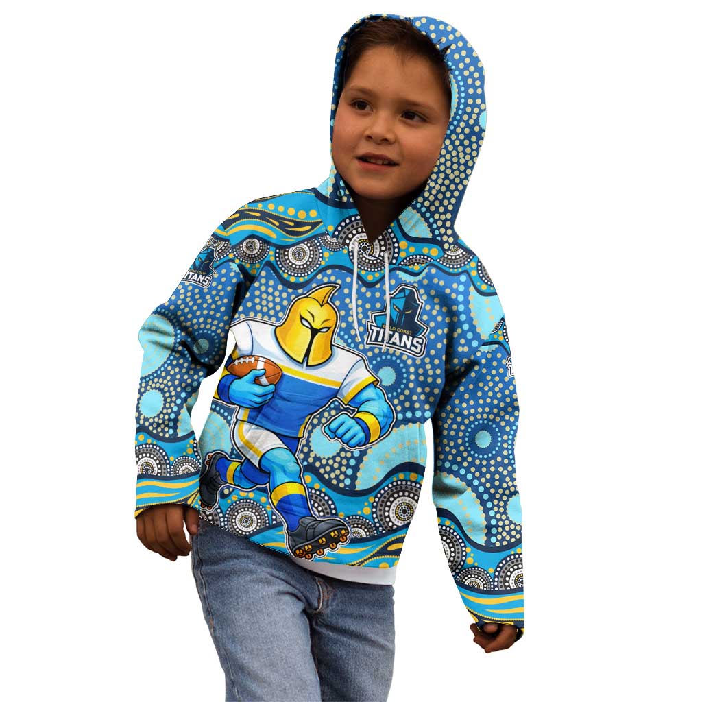 Gold Coast Titans Kid Hoodie Aboriginal Dot Pattern - Rugby Mascot Heritage Pride