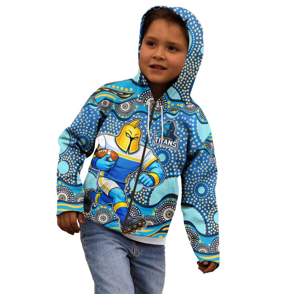 Gold Coast Titans Kid Hoodie Aboriginal Dot Pattern - Rugby Mascot Heritage Pride