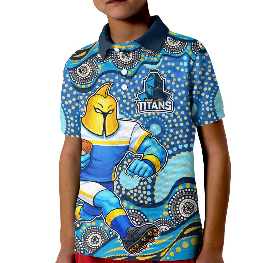 Gold Coast Titans Kid Polo Shirt Aboriginal Dot Pattern - Rugby Mascot Heritage Pride