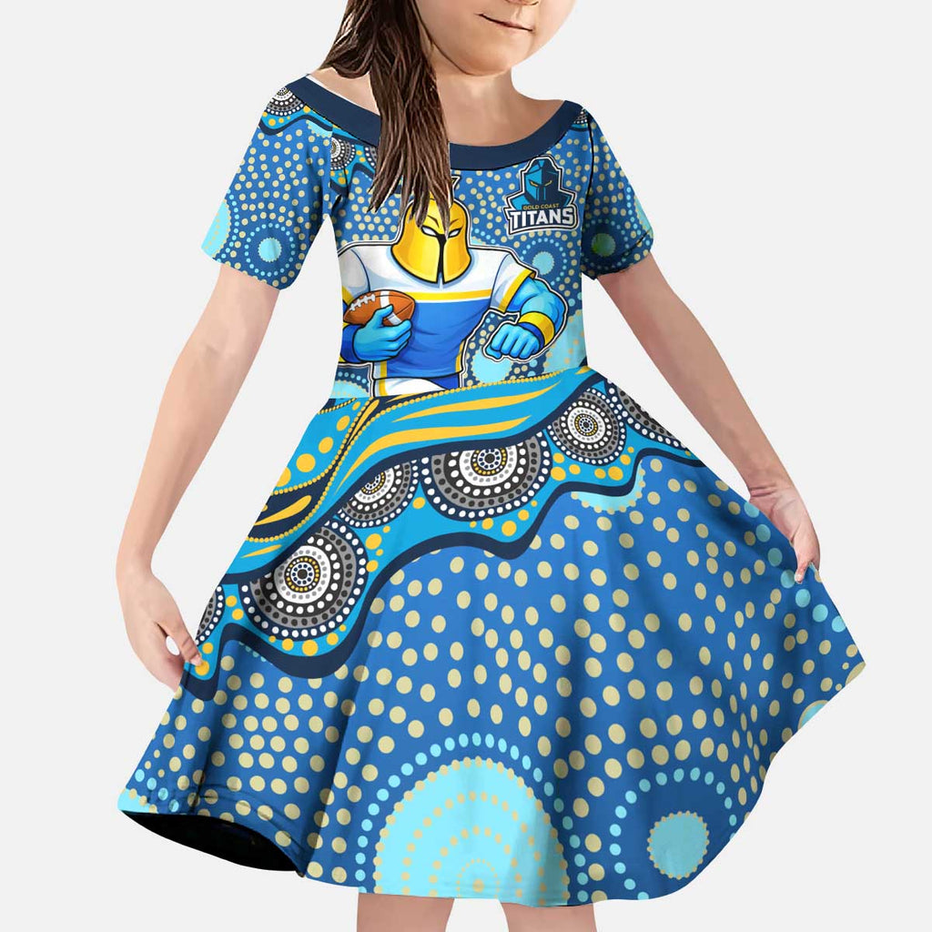 Gold Coast Titans Kid Short Sleeve Dress Aboriginal Dot Pattern - Rugby Mascot Heritage Pride