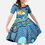 Gold Coast Titans Kid Short Sleeve Dress Aboriginal Dot Pattern - Rugby Mascot Heritage Pride