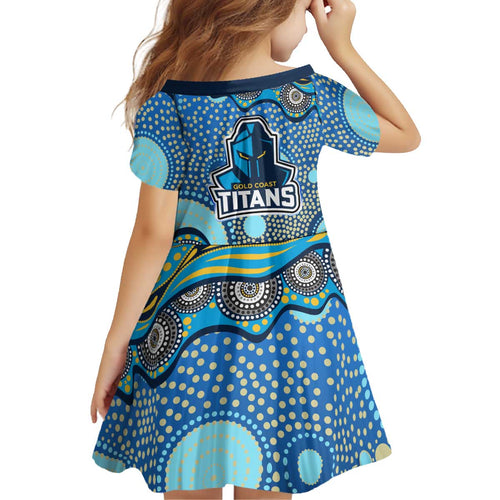 Gold Coast Titans Kid Short Sleeve Dress Aboriginal Dot Pattern - Rugby Mascot Heritage Pride