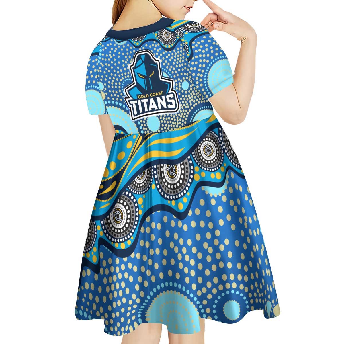 Gold Coast Titans Kid Short Sleeve Dress Aboriginal Dot Pattern - Rugby Mascot Heritage Pride