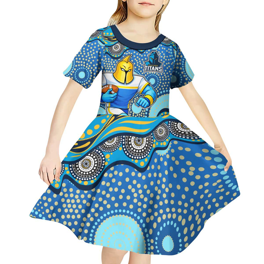 Gold Coast Titans Kid Short Sleeve Dress Aboriginal Dot Pattern - Rugby Mascot Heritage Pride