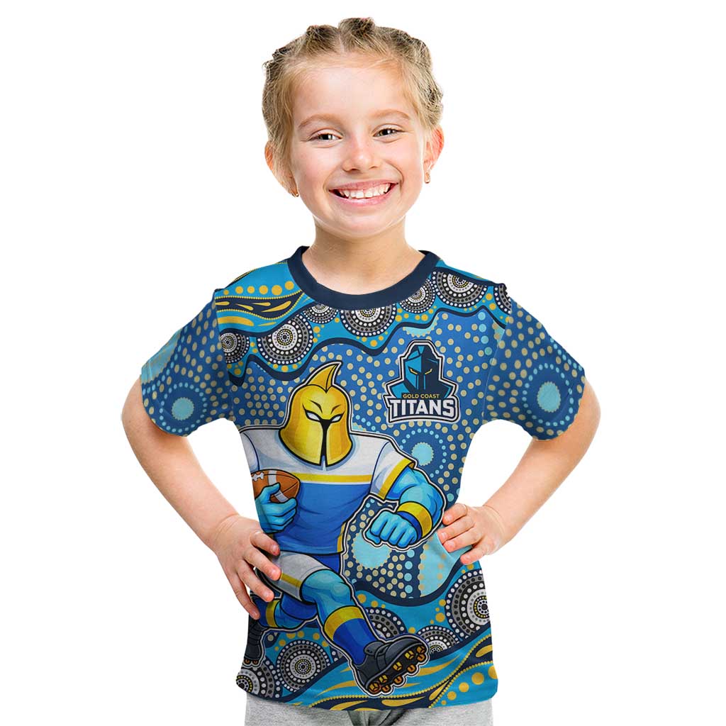 Gold Coast Titans Kid T Shirt Aboriginal Dot Pattern - Rugby Mascot Heritage Pride