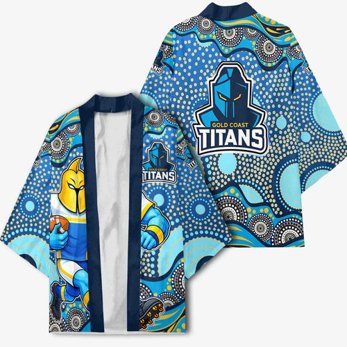 Gold Coast Titans Kimono Aboriginal Dot Pattern - Rugby Mascot Heritage Pride