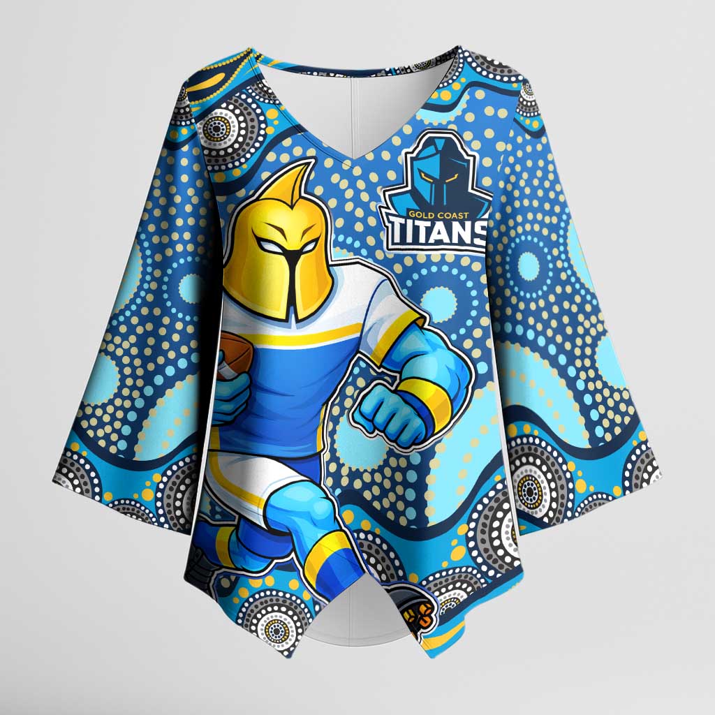 Gold Coast Titans Kimono Sleeve Blouse Aboriginal Dot Pattern - Rugby Mascot Heritage Pride