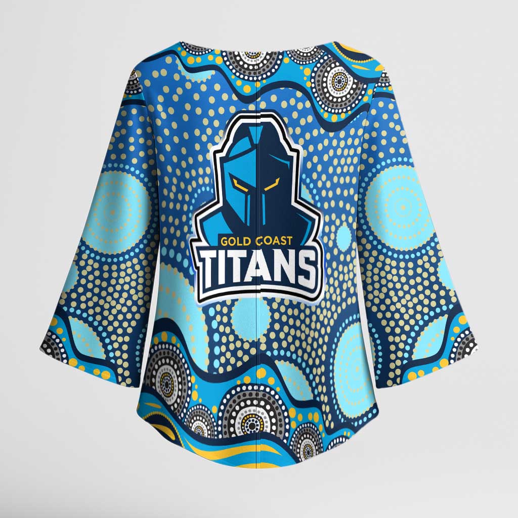 Gold Coast Titans Kimono Sleeve Blouse Aboriginal Dot Pattern - Rugby Mascot Heritage Pride