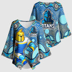 Gold Coast Titans Kimono Sleeve Blouse Aboriginal Dot Pattern - Rugby Mascot Heritage Pride
