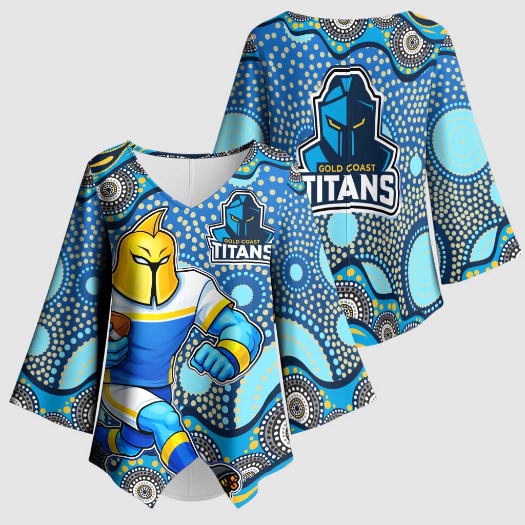 Gold Coast Titans Kimono Sleeve Blouse Aboriginal Dot Pattern - Rugby Mascot Heritage Pride