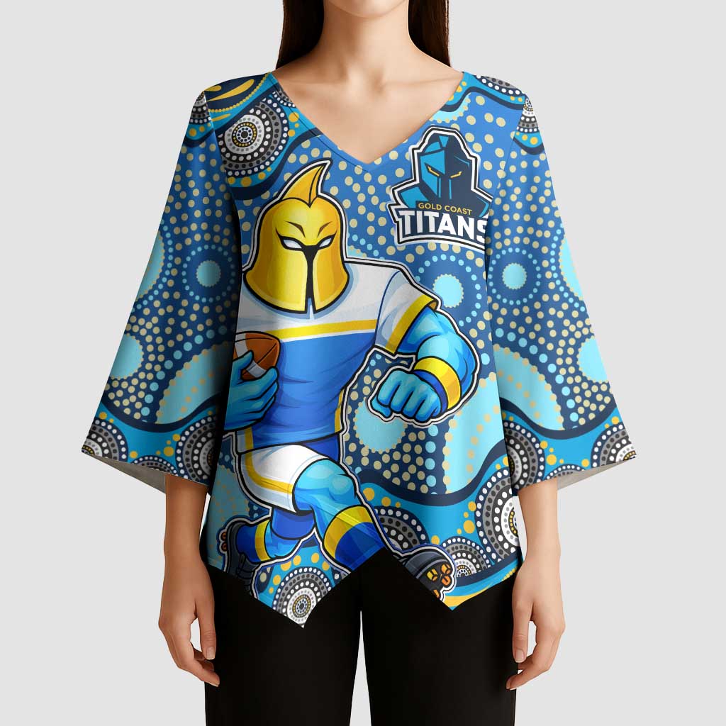 Gold Coast Titans Kimono Sleeve Blouse Aboriginal Dot Pattern - Rugby Mascot Heritage Pride