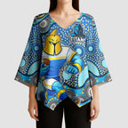 Gold Coast Titans Kimono Sleeve Blouse Aboriginal Dot Pattern - Rugby Mascot Heritage Pride