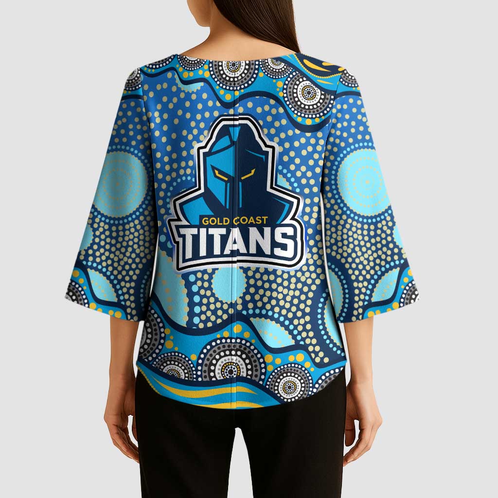 Gold Coast Titans Kimono Sleeve Blouse Aboriginal Dot Pattern - Rugby Mascot Heritage Pride