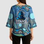 Gold Coast Titans Kimono Sleeve Blouse Aboriginal Dot Pattern - Rugby Mascot Heritage Pride