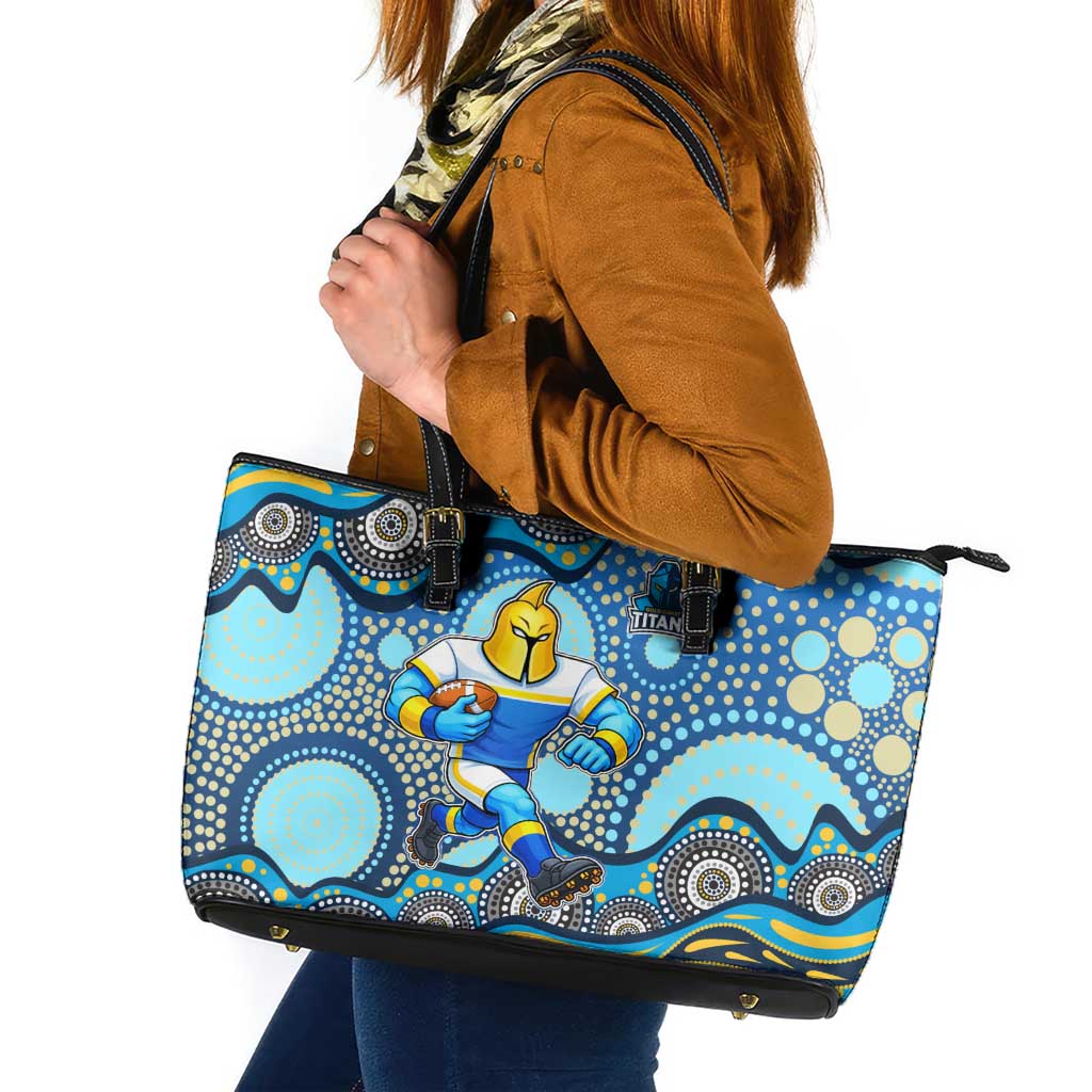 Gold Coast Titans Leather Tote Bag Aboriginal Dot Pattern - Rugby Mascot Heritage Pride