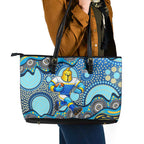 Gold Coast Titans Leather Tote Bag Aboriginal Dot Pattern - Rugby Mascot Heritage Pride