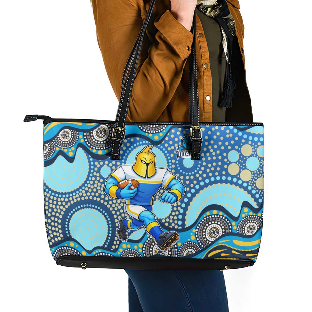 Gold Coast Titans Leather Tote Bag Aboriginal Dot Pattern - Rugby Mascot Heritage Pride