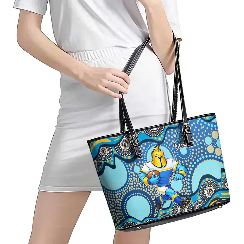 Gold Coast Titans Leather Tote Bag Aboriginal Dot Pattern - Rugby Mascot Heritage Pride