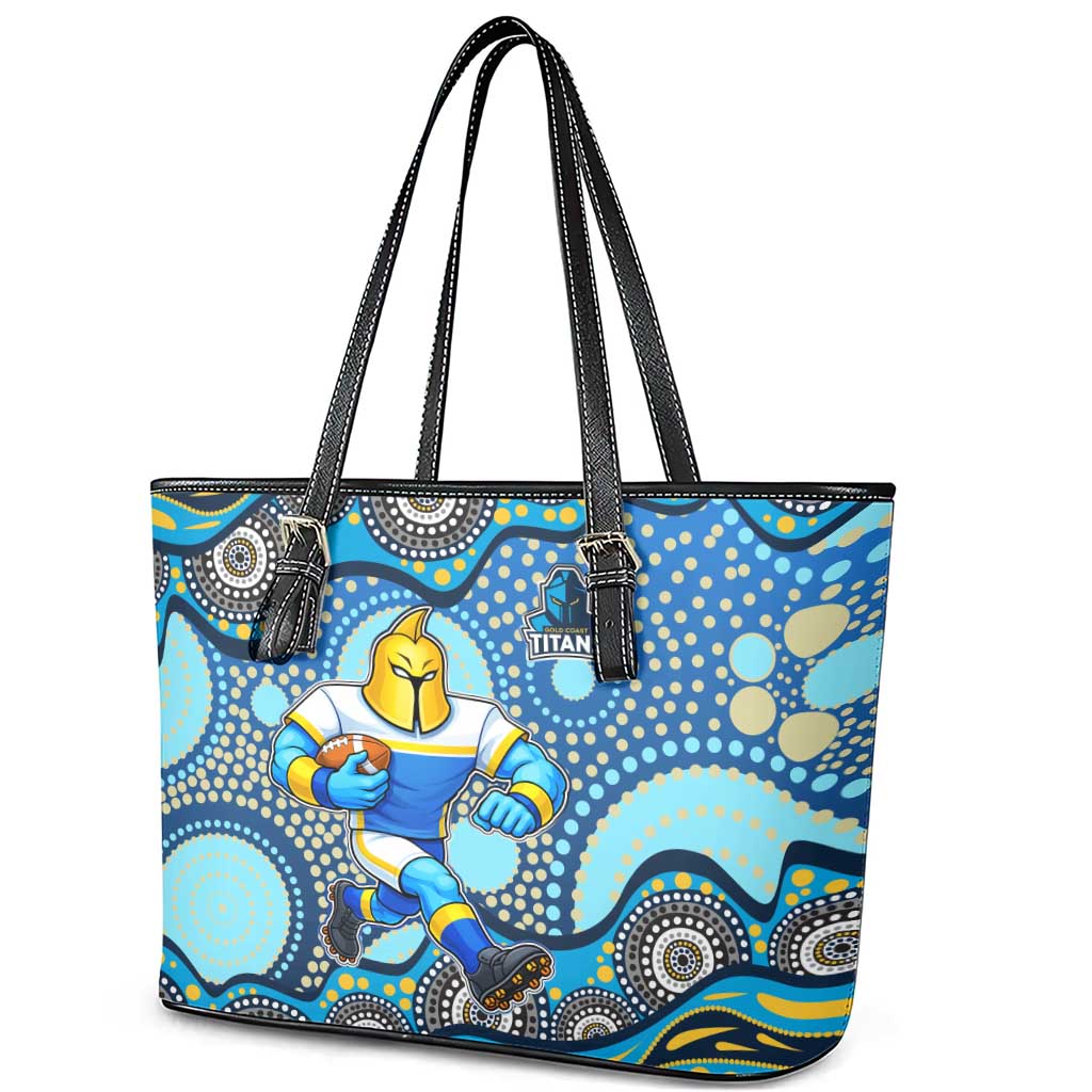 Gold Coast Titans Leather Tote Bag Aboriginal Dot Pattern - Rugby Mascot Heritage Pride