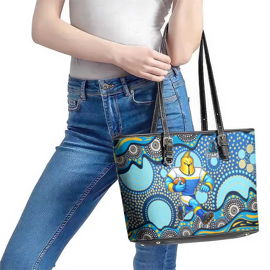 Gold Coast Titans Leather Tote Bag Aboriginal Dot Pattern - Rugby Mascot Heritage Pride