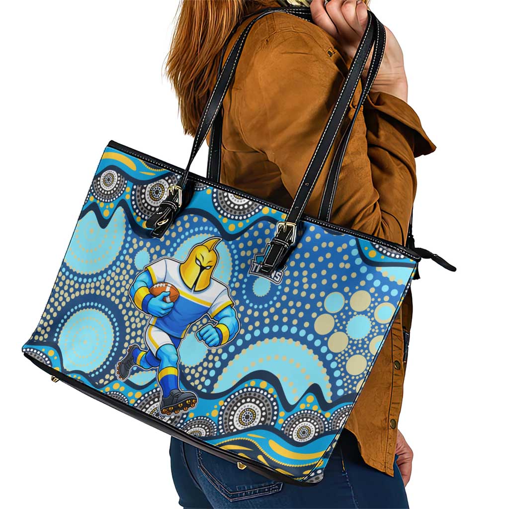 Gold Coast Titans Leather Tote Bag Aboriginal Dot Pattern - Rugby Mascot Heritage Pride