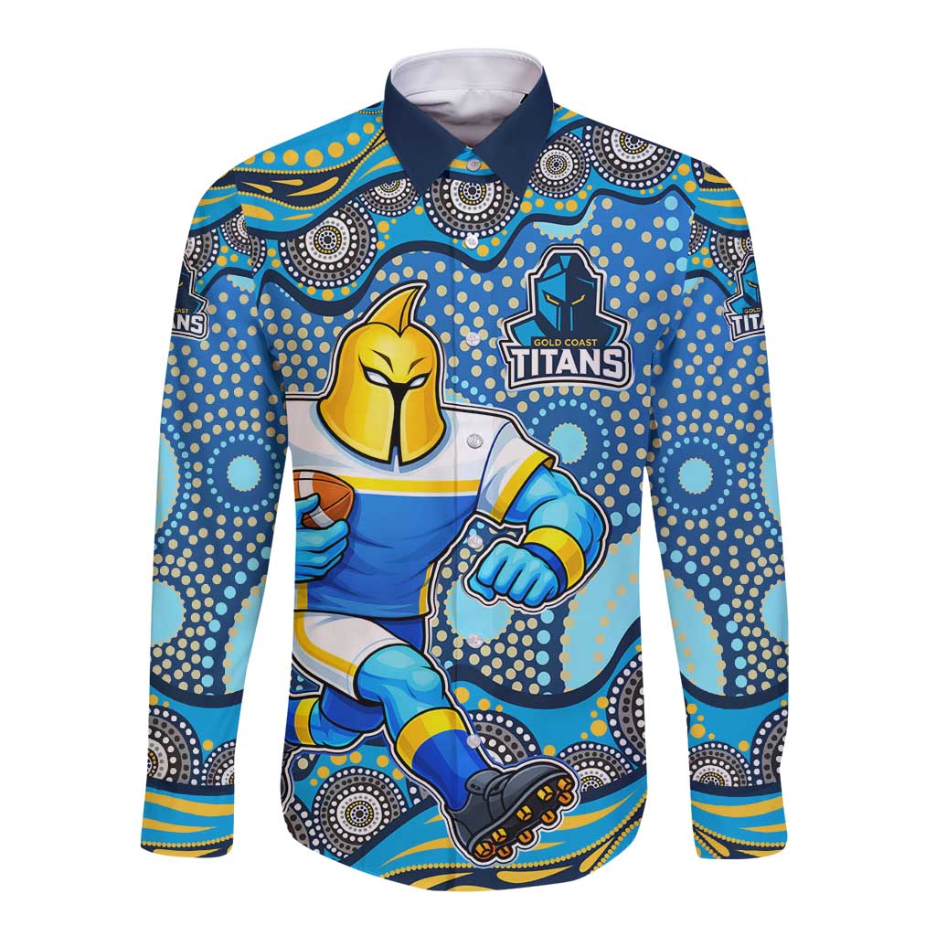 Gold Coast Titans Long Sleeve Button Shirt Aboriginal Dot Pattern - Rugby Mascot Heritage Pride