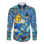 Gold Coast Titans Long Sleeve Button Shirt Aboriginal Dot Pattern - Rugby Mascot Heritage Pride