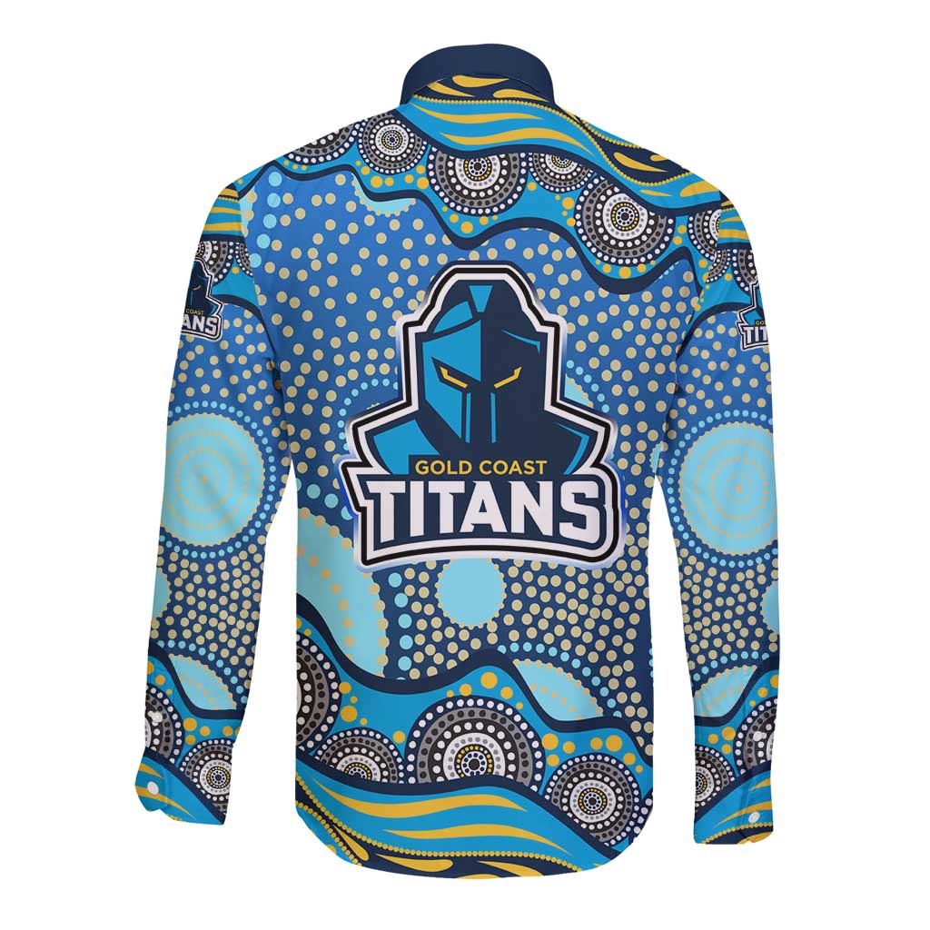 Gold Coast Titans Long Sleeve Button Shirt Aboriginal Dot Pattern - Rugby Mascot Heritage Pride