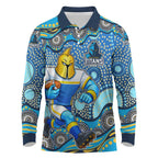 Gold Coast Titans Long Sleeve Polo Shirt Aboriginal Dot Pattern - Rugby Mascot Heritage Pride