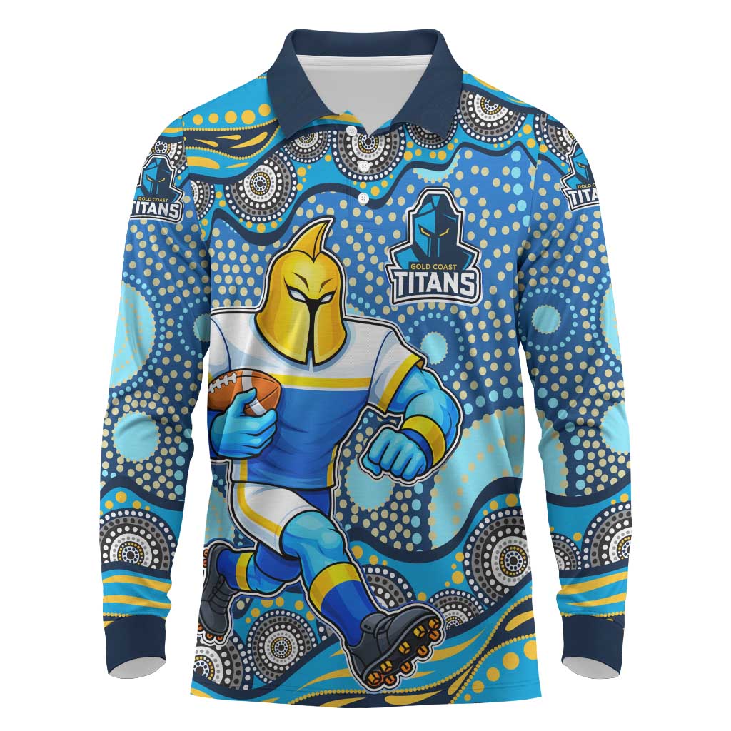 Gold Coast Titans Long Sleeve Polo Shirt Aboriginal Dot Pattern - Rugby Mascot Heritage Pride