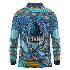 Gold Coast Titans Long Sleeve Polo Shirt Aboriginal Dot Pattern - Rugby Mascot Heritage Pride
