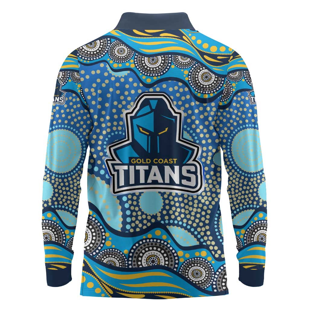 Gold Coast Titans Long Sleeve Polo Shirt Aboriginal Dot Pattern - Rugby Mascot Heritage Pride