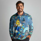Gold Coast Titans Long Sleeve Polo Shirt Aboriginal Dot Pattern - Rugby Mascot Heritage Pride