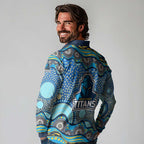 Gold Coast Titans Long Sleeve Polo Shirt Aboriginal Dot Pattern - Rugby Mascot Heritage Pride