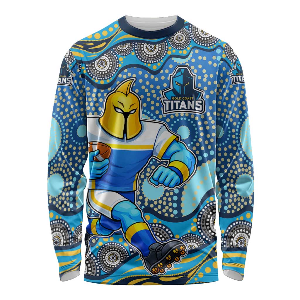 Gold Coast Titans Long Sleeve Shirt Aboriginal Dot Pattern - Rugby Mascot Heritage Pride