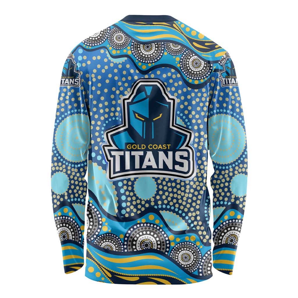 Gold Coast Titans Long Sleeve Shirt Aboriginal Dot Pattern - Rugby Mascot Heritage Pride